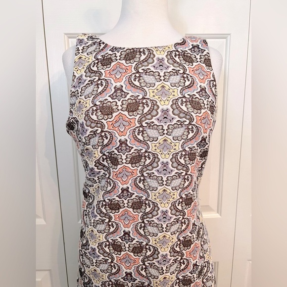 Zara Trafaluc Brown Cream Blue Peach Gold Thread
Brocade Shift Dress Size Med. - Picture 3 of 5